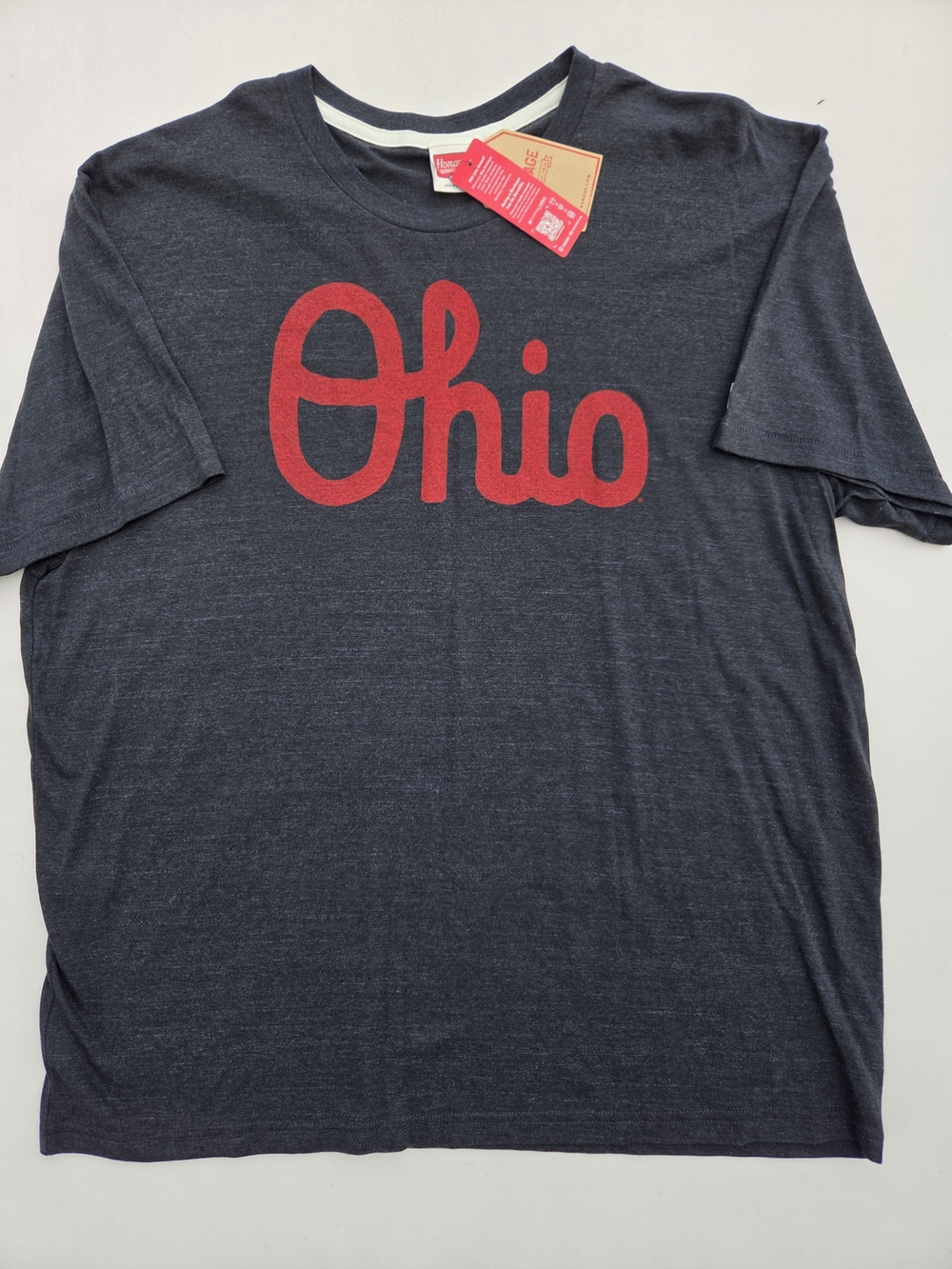 Homage Ohio State Buckeyes Script Ohio T-Shirt Charcol Grey Crew Neck Unisex XXL